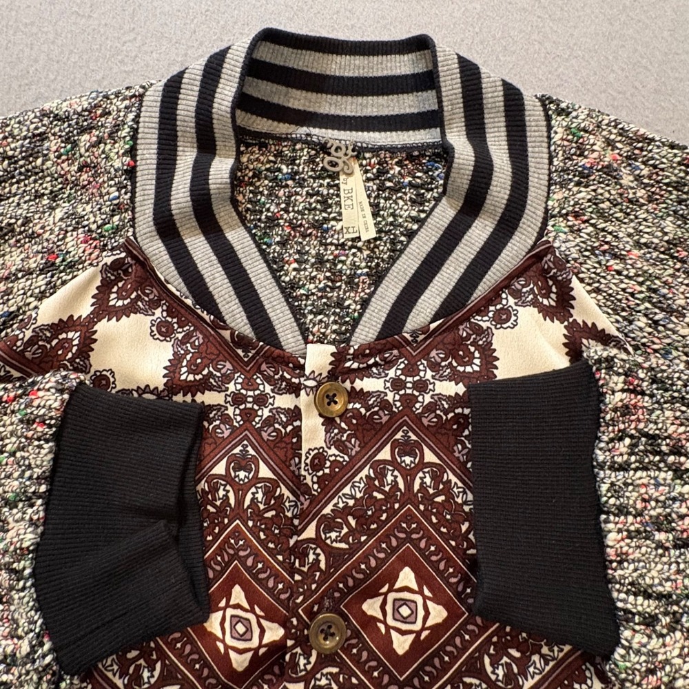 BKE by Buckle Cardigan Jacket XL Multicolor Knit Pattern Button Front Boho Retro - Picture 10 of 10